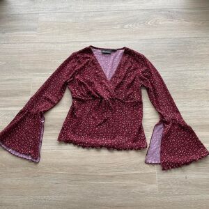 VTG Y2K No Boundaries Women's Medium Red Bell Sleeve Baby Doll Top Boho Fairy